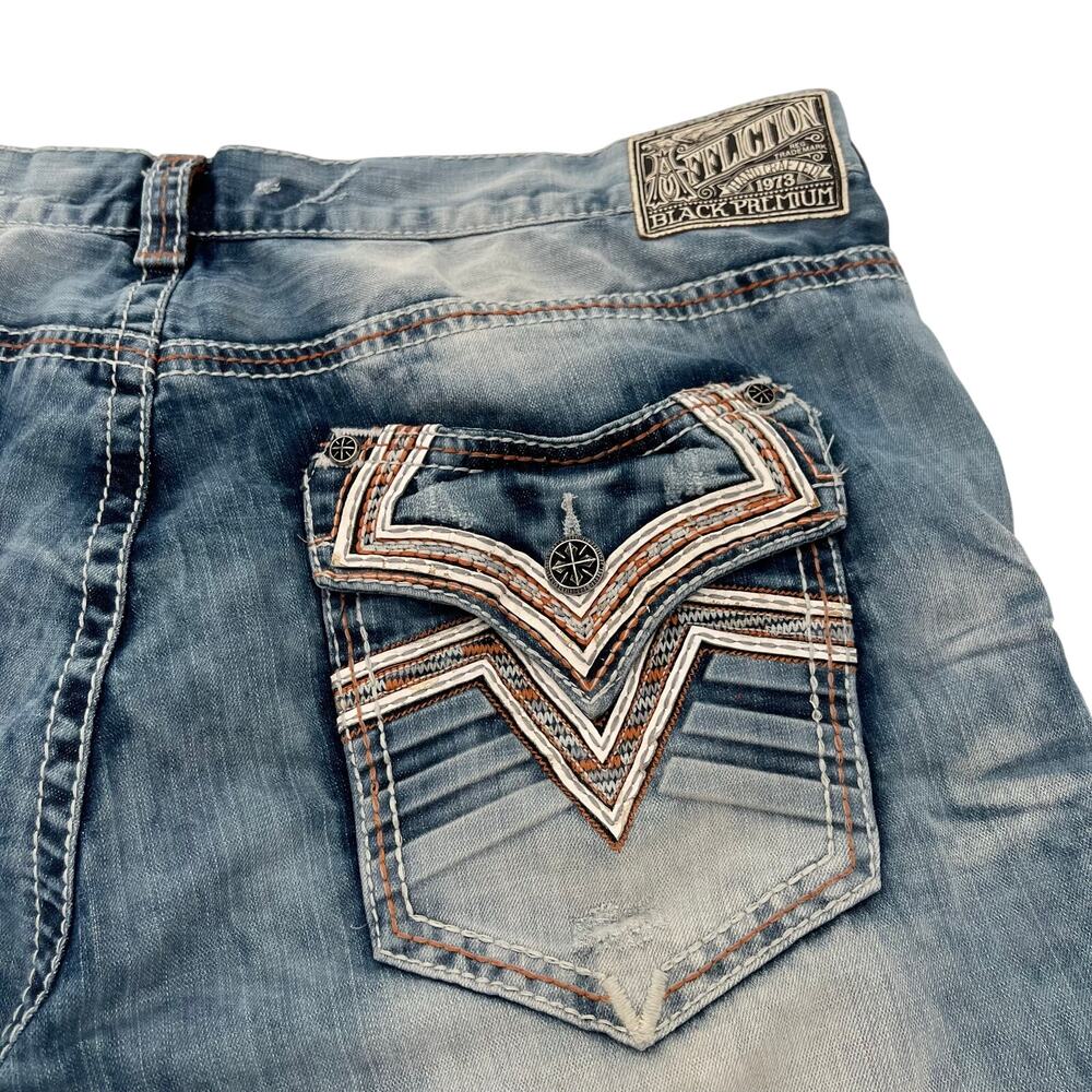 Affliction Black premium Ace mens thick stitches PTO biker wide legs jeans